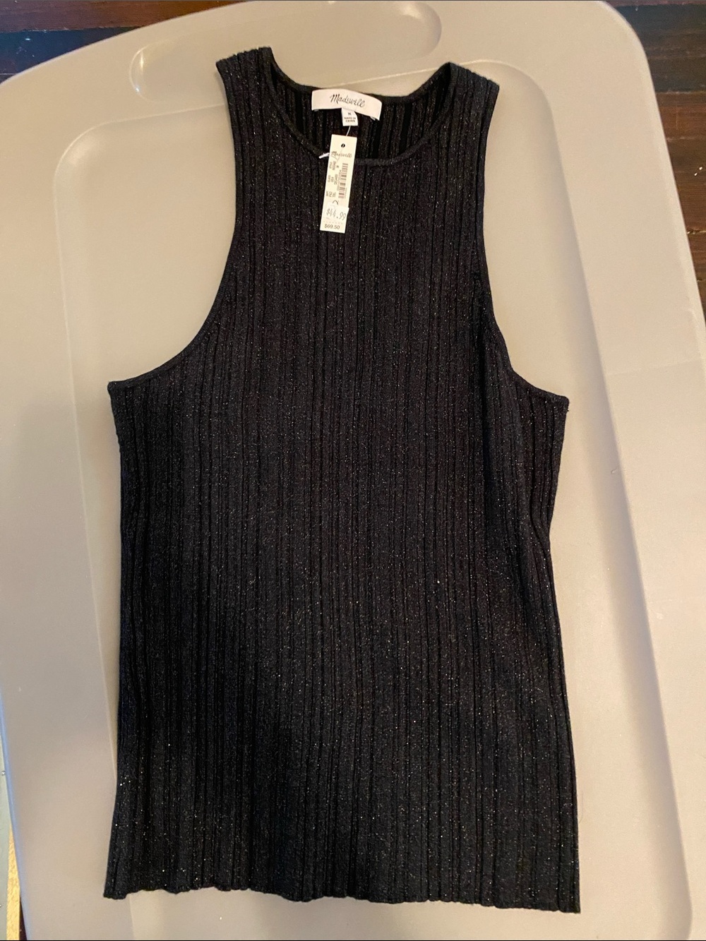 Madewell Black Ribbed Metallic Tank Top